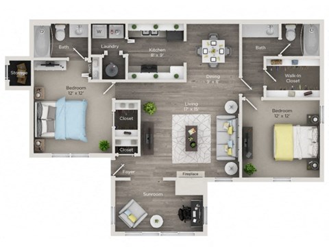 Dogwood Floor Plan at Edgemont Apartments, PRG Real Estate, Greenville